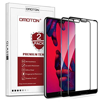 OMOTON [2 Pack Compatible with Huawei P20 Pro Screen Protector - Full Coverage Tempered Glass Screen Protector - [ No rainbow Effect ] [3D Round Edge] [Crystal Clear] for Huawei P20 Pro, Black