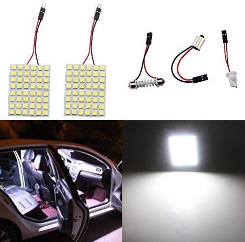 GrandviewTM Super White Energy-saving 5050 48-SMD LED Panel Dome Light Auto Car Interior Reading Plate Light Roof Ceiling Interior Wired Lamp  T10 BA9S Festoon Adapter-2PCS