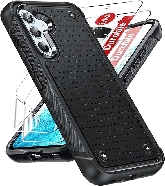 LeYi for Samsung Galaxy A54 5G Case, Samsung A54 5G Case with [2 Pack] Screen Protectors, Shockproof Heavy Duty Dual Layer Protective Hard PC Textured Back & Soft Bumper Case for Galaxy A 54 5G, Black