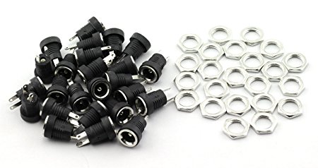 E-outstanding 25pcs DC Power Supply Jack Socket Connector with Hex Washer 2 Pins DC Plug Female Panel Mount Adapter 5.5x2.1mm