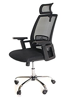 TimeOffice Mesh Task Chair High Back with Adjustable Headrest and Arms, Black