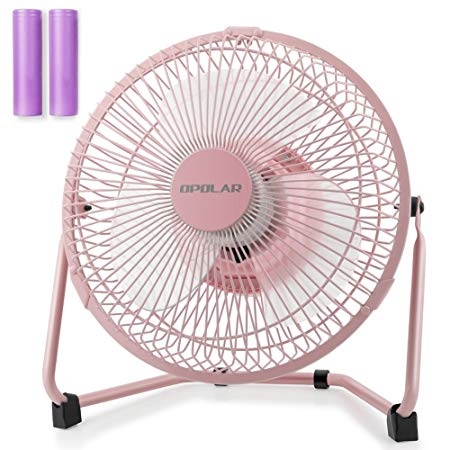 OPOLAR Battery Operated and USB Powered Rechargeable Desk Fan with Two Batteries, 9 Inch Metal Frame, Enhanced Airflow, Lower Noise, Two Speeds, Personal Cooling Fan for Home & Office - Pink