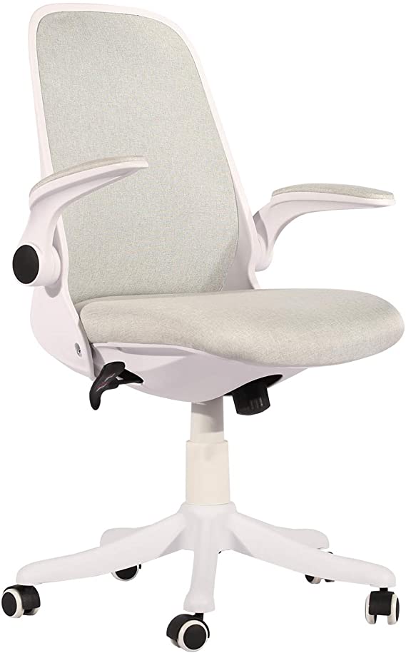 VECELO Comfortable Home Office Chairs, Ergonomic with Flip-up Arms, Adjustable Height and Swivel for Task/Work, Mid Back, Light Gray, Grey