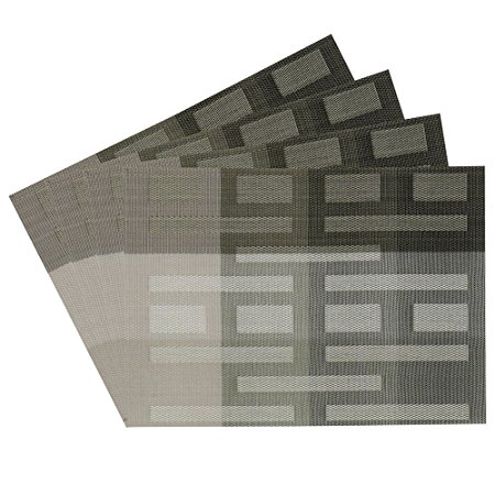 Benson Mills Illusions Geometric Shapes Woven Vinyl Placemats, Grey, Set of 4