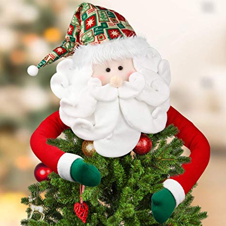 D-FantiX Santa Tree Topper, Large Christmas Tree Topper Santa Hugger Xmas Christmas Tree Decorations Party Home Decor