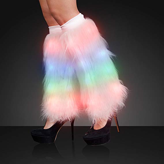 FlashingBlinkyLights Rainbow Lights Funky Furry Leg Warmers