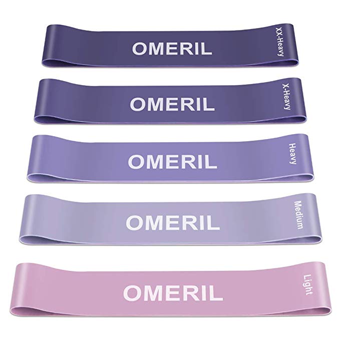 OMERIL Resistance Bands [Set of 5], Skin-Friendly Resistance Fitness Exercise Loop Bands with 5 Resistance Levels for Legs and Glutes, Arms, Physio, Pilates, Yoga, and Strength-Carry bag included