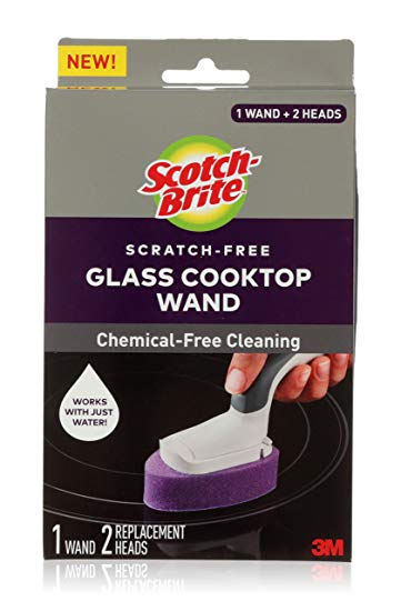 Scotch-Brite 950-CT-W Glass Cooktop Wand with 2 Replacement Heads, Chemical-Free Cleaner for Stove Tops, Works with Just Water, 1