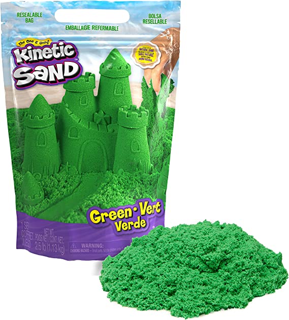 Kinetic Sand, 2.5lbs Green Play Sand, Moldable Sensory Toys for Kids, Resealable Bag, Ages 3