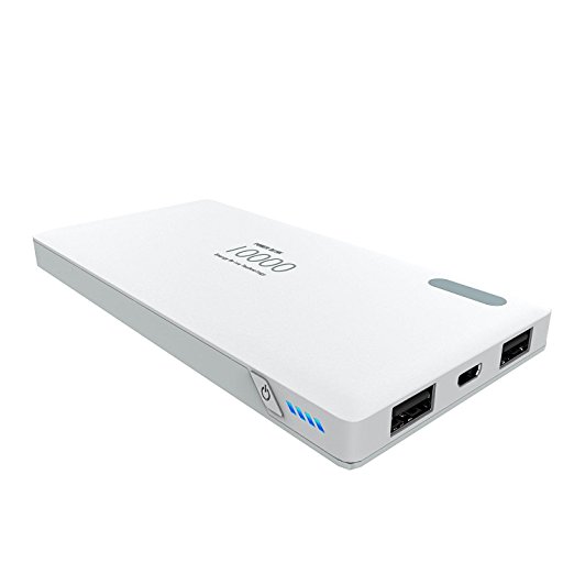 External Battery, Zhicity 10,000mAh Power Bank Portable Battery Pack Quick Charge White