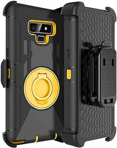 Fingic Phone Case for Note 9,for Note 9 Holster Case,Heavy Duty Rugged Armor Holster Clip Case Cover for Men Kickstand Full Body Protective Phone Case for Samsung Note 9,Yellow
