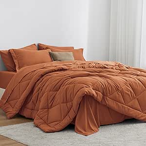 Love's cabin Twin Comforter Set Terracotta, 5 Pieces Twin Bed in a Bag, All Season Twin Bedding Sets with 1 Comforter, 1 Flat Sheet, 1 Fitted Sheet, 1 Pillowcase and 1 Pillow Sham