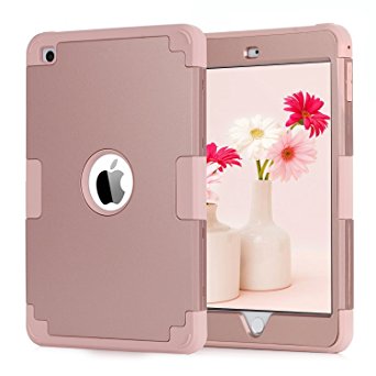 iPad Mini Case, iPad Mini 4 Case, BENTOBEN iPad Mini 4 Retina Case [Kids Friendly] Ultra Slim Hybrid Heavy Duty 3 Layers Hard PC Back Cover Soft TPU Rubber Bumper [Anti-scratch] [Drop Protection] [Anti Slip] Full Body Protective iPad Case for Apple iPad Mini 4 (2015 edition) 7.9 inch IOS Tablet, Rose Gold