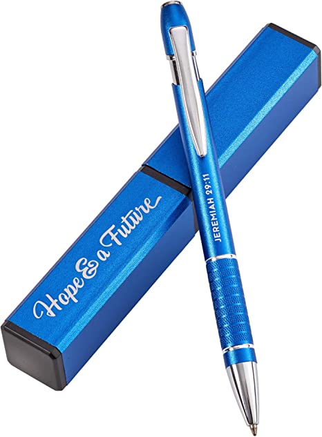 Christian Art Gifts Hope & a Future Blue Stylish Classic Ballpoint Pen in Matching Gift Case - Jeremiah 29:11 Bible Verse Refillable Retractable Medium Black Ink for Journal, Planner, Writing, Notes