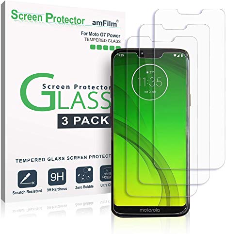 Moto G7 Power Screen Protector Glass (3 Pack), amFilm Tempered Glass Screen Protector for Motorola G7 Power (2019)