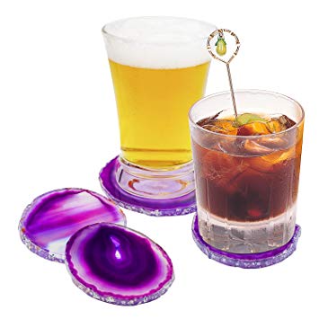 Pantrasamia Agate Coaster Cup Mat Natural Sliced Agate Beverage Coasters for Drinks Gift Set of 4 Plates (3.5-4 Inch, Violet)