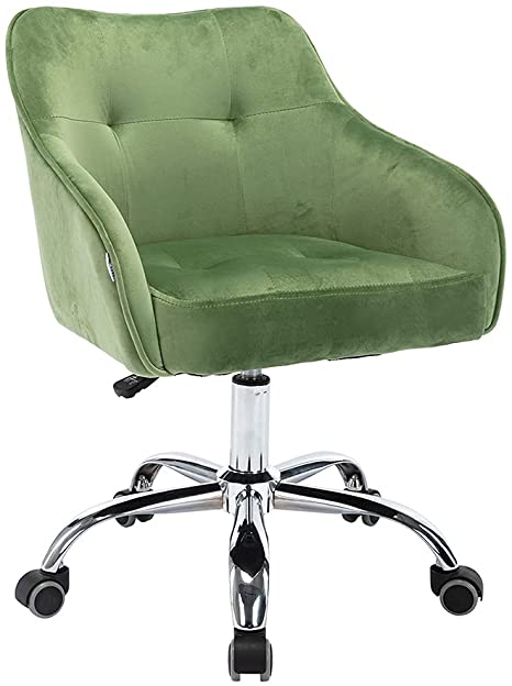 Velvet Desk Chair for Home Office, Soft Height Adjustable 360°Swivel Computer Chair, Upholstered Guest Chair with Armrest and Wheels for Living Room/Study Room (Grass Green)