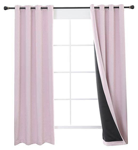 Aquazolax Nursery Blackout Curtains Liner, 100% Blackout Blinds, Girls' Room Decoration Window Treatment Curtains, Totally Darkness Drapes Thermal Insulated, 2 Panels, 52 by 84-inch, Baby Pink