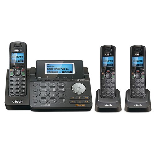 VTech DS6151-11 DECT 6.0 2-Line Expandable Cordless Phone   (2) DS6101-11 Accessory Handset, Black