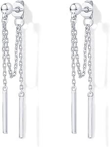 PAVOI 18K Gold Plated Sterling Silver Posts Drop Dangle Chain Earrings for Women | Dangling Chain Studs | Cubic Zirconia Ball Threader Earscapes Earrings