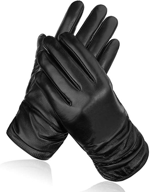 Winter Genuine Leather Gloves for Women, Full-Hand Touchscreen Warm Thermal Soft Lining 1 Pair