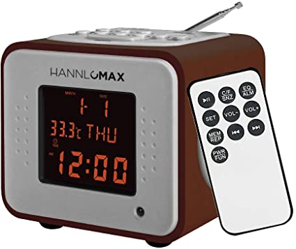 HANNLOMAX HX-113CR Wooden MP3 Mini Stereo System, Alarm Clock FM Radio, USB Port, Card Reader & Aux-in, 2x3W Powerful Hi-Fi Speaker, Calendar and Thermometer, Built-in Rechargeable Battery. LCD