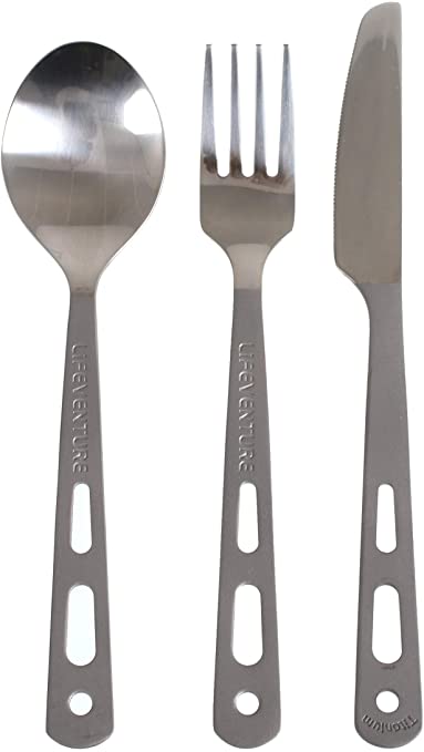 LifeVenture Knife Fork Spoon Set - Titanium Matt Silver / Titanium