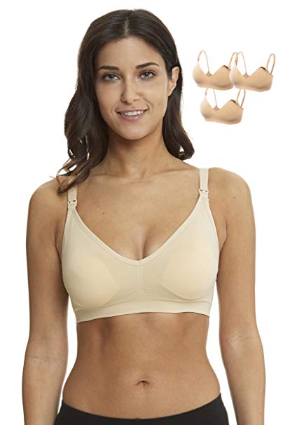 HOFISH 3 Pack Seamless Clip Down Deep V Neck Push Up Nursing Bra Maternity Bras 3PACK Inlcuding Extenders & Clips