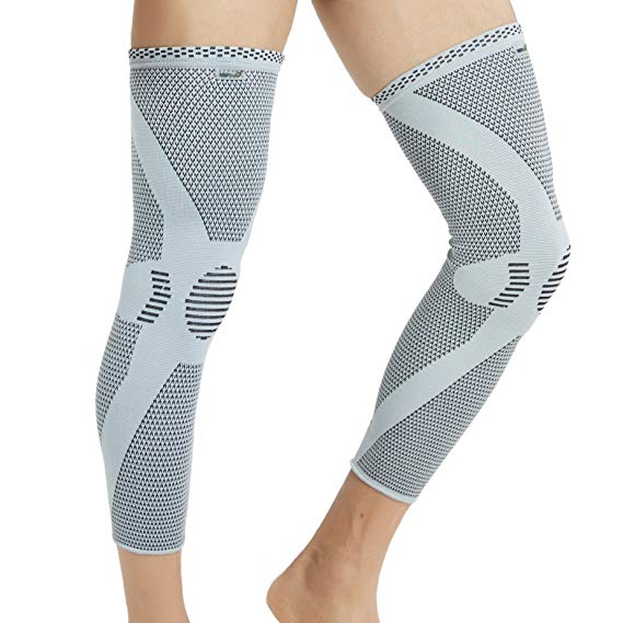 Neotech Care Leg and Knee Support Sleeve (1 Pair) - Bamboo Fiber Knitted Fabric - Elastic & Breathable - Medium Compression - Grey Color (Size L)