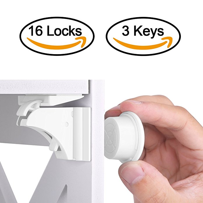 Child Safety Cupboard Locks HURRISE Magnetic Cabinet Door Lock Set Baby Proof No Drilling Design for Kitchen Drawer (3 Keys & 16 Locks) (16 Locks 3 Keys)