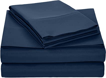 AmazonBasics Lightweight Super Soft Easy Care Microfiber Sheet Set with 16" Deep Pockets - Full, Navy Blue, 4-Pack