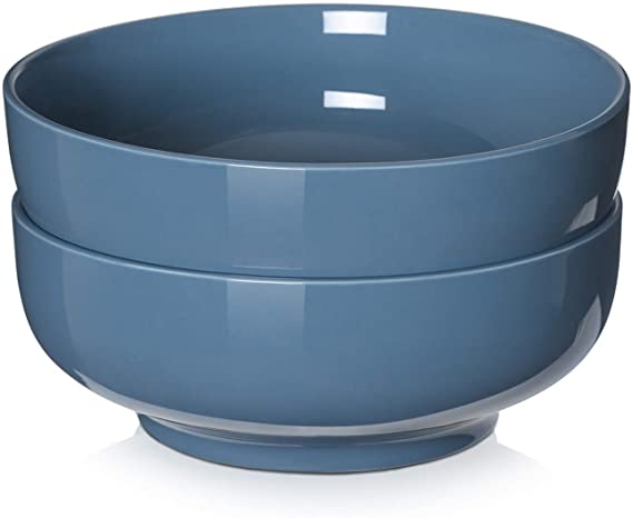 (2 Packs) DOWAN Porcelain Serving Bowls, 2.8 Quarts Large Salad Bowls, Pasta Bowl Set, Chip Resistant Ceramic, Microwave and Dishwasher Safe, Stackable, 9.5 Inches, Airy Blue