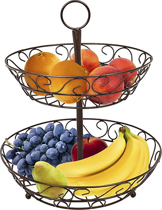 Sorbus 2-Tier Countertop Fruit Basket Holder & Decorative Bowl Stand—Perfect for Fruit, Vegetables, Snacks, Household Items, and Much More (Bronze)