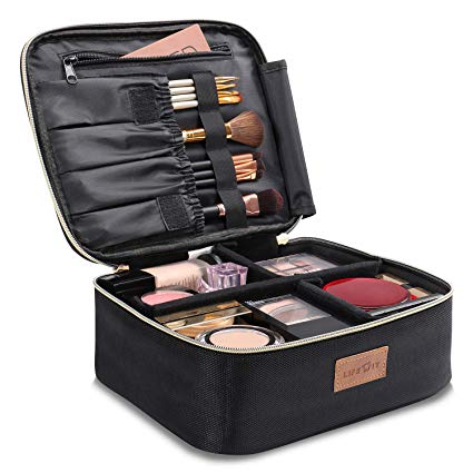 Lifewit Makeup Train Case with Adjustable Dividers Travel Cosmetic Bag Organize Case with Brush Holders Black