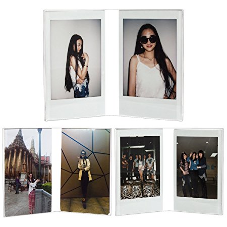 CAIUL Compatible V Model Clear Acrylic Photo Frame for Fujifilm Instax Mini 8 8  9 70 7s 90 25 26 50s, Instax SP-2, Polaroid PIC-300 Z2300 Film, 3 pcs