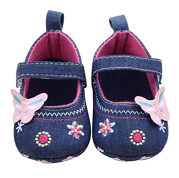 Voberry Baby Girls Soft Soled Butterfly Crib Canvas Mary Jane Shoes