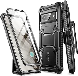 i-Blason Armorbox for Google Pixel 8A Case with Built-in Screen Protector [Support Fingerprint ID] Full-Body Rugged Bumper Protective Phone Case for Pixel 8A Case with Kickstand & Belt Clip, Black