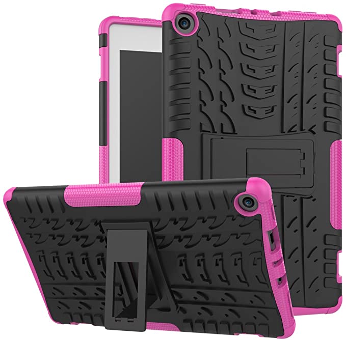 Maomi Amazon Fire 8 (2017/2018 Release) Case,[Kickstand Feature],Shock-Absorption/High Impact Resistant Heavy Duty Armor Defender Case for Kindle fire HD 8 7th/8th (Pink)