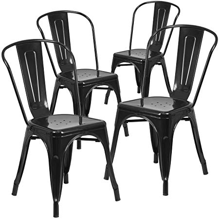 Flash Furniture 4 Pk. Black Metal Indoor-Outdoor Stackable Chair