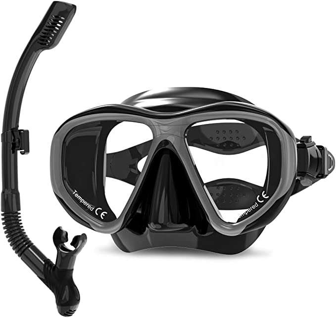 Findway Snorkel Mask, Dry Snorkel Set Adults, Tempered Glass Snorkeling Diving Masks for Women Men, Panoramic Wide View Scuba Swimming Mask Anti-leak Anti UV