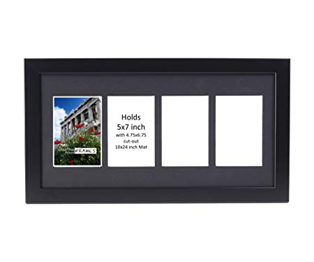 Creative Picture Frames CreativePF- 4 Opening Black Picture Frame Holds 5 by 7-inch Media with 10x24-inch Black Mat Collage including Full Strength Glass, Alphabet Photography