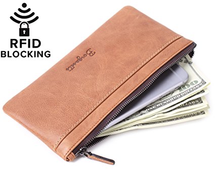 Borgasets Women's RFID Blocking Wallet Vintage Clutch Leather Card Holder Purse