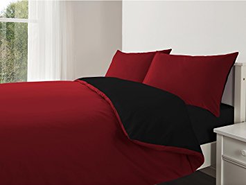 Adam Linens Luxury 4 PCS complete reversible duvet cover & fitted sheet bed set (Red/Black, King)