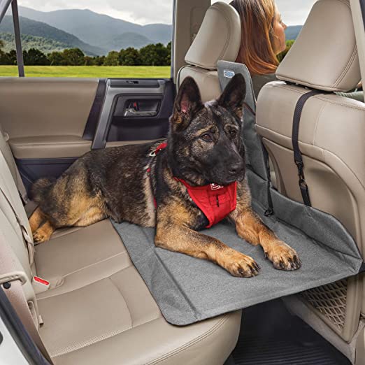 Kurgo Dog Backseat Bridge Car Extender | Seat Bridge for Dogs | Padded Pet Car Barrier | Reversible | Water Resistant | Universal Fit | Cup Holder & Pocket | Up to 100 lbs |