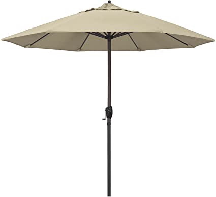California Umbrella ATA908117-5422 9' Round Aluminum Market, Crank Lift, Auto Tilt, Bronze Pole, Sunbrella Antique Beige Patio Umbrella