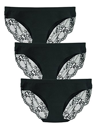 Liqqy Women's 3 Pack Low Rise Cotton Lace Coverage Bikini Panties Underwear