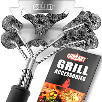 Grill Brush Bristle Free & Scraper - Safe BBQ Brush for Grill - Non Wire Stainless Grill Cleaner/Cleaning Brush - Best Rated BBQ Accessories Scrubber - Safe for Porcelain/Weber Gas/Charbroil Grates