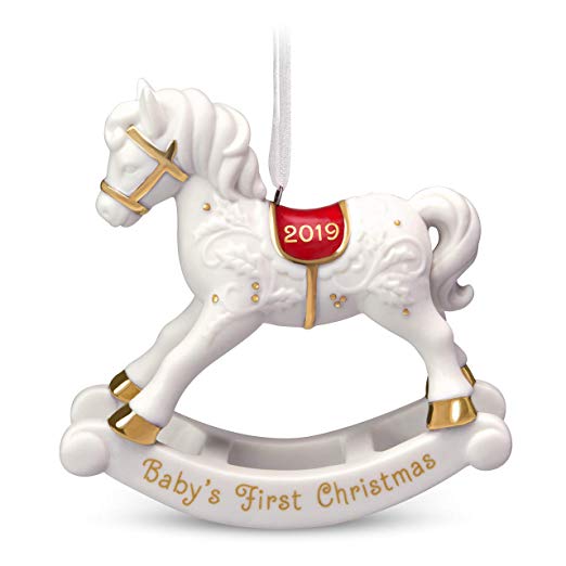 Hallmark Keepsake Ornament 2019 Year Dated""Baby's First Christmas" Rocking Horse Porcelain,