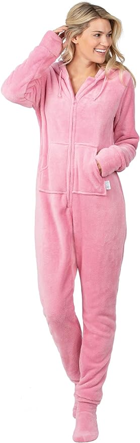 PajamaGram Womens Onesie - Adult Footie Pajamas, Hoodie Footie, Zip Front