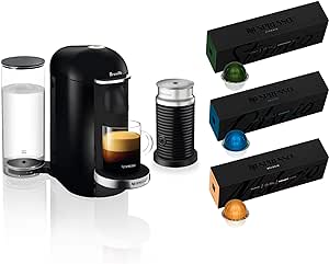 Nespresso VertuoPlus Deluxe Coffee and Espresso Maker by Breville with Aeroccino, Black